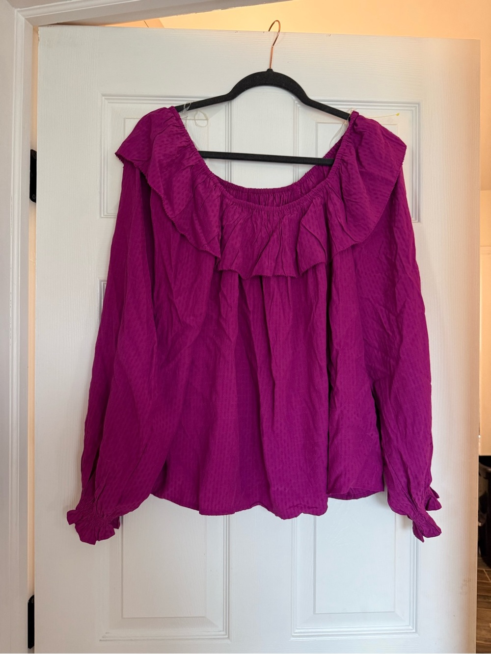 Knox Rose Fuchsia Ruffle-Neck Long Sleeve Blouse